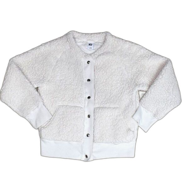 NSF Sherpa Bomber Jacket Womens Medium White Super Soft Lightweight Teddy Coat - Picture 3 of 13